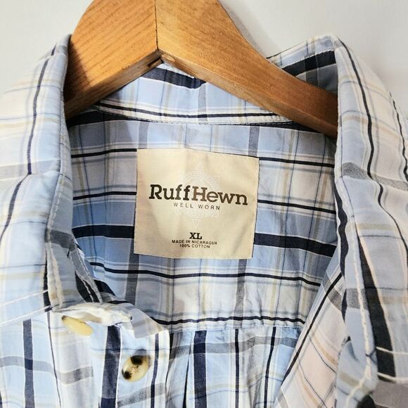 Ruff Hewn new with tags plaid blue shirt button down men's size XL - Picture 2 of 10